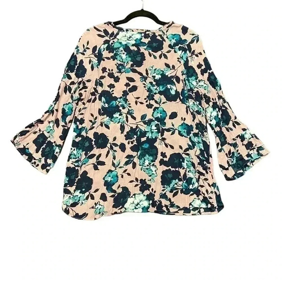 J. Jill Beautiful Blooms Mauve Floral Ruffle Sleeve Blouse Tie Neck Size M Women - Picture 3 of 8